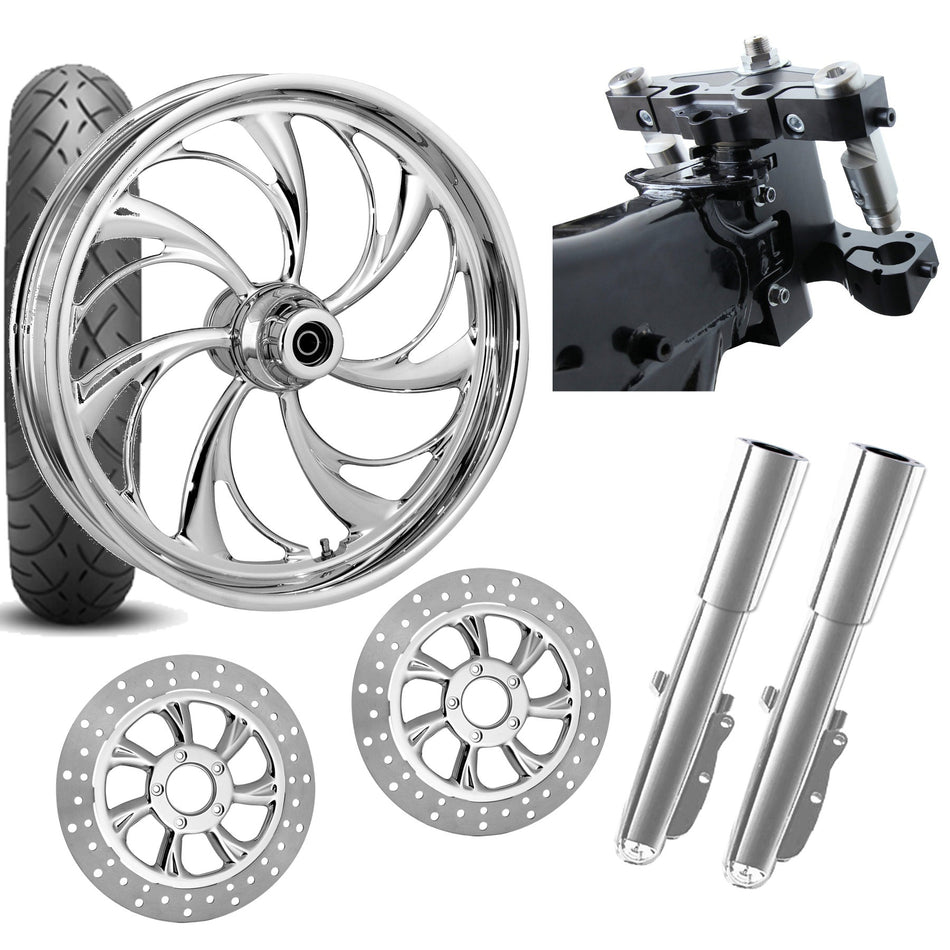 RC 26 Helix Chrome Wheel Tire Neck Rake Front End Package Harley Dual Disc