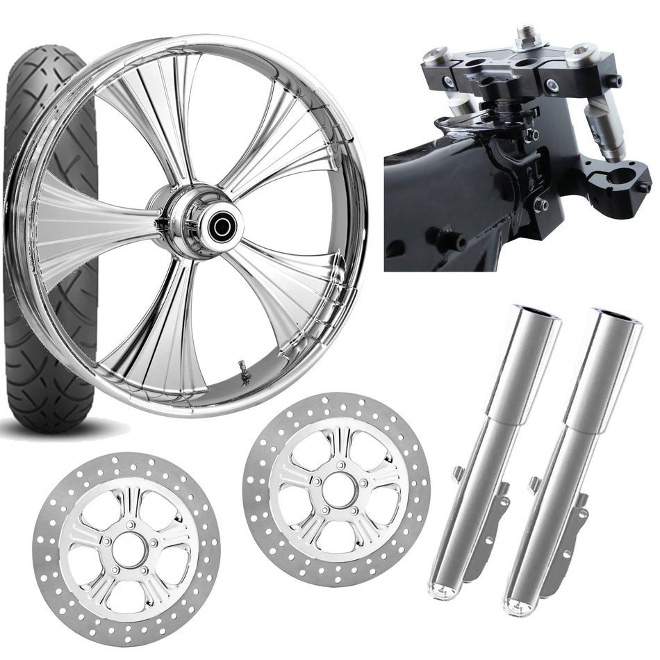 RC 26 Helo Chrome Wheel Tire Neck Rake Front End Package Harley Dual Disc