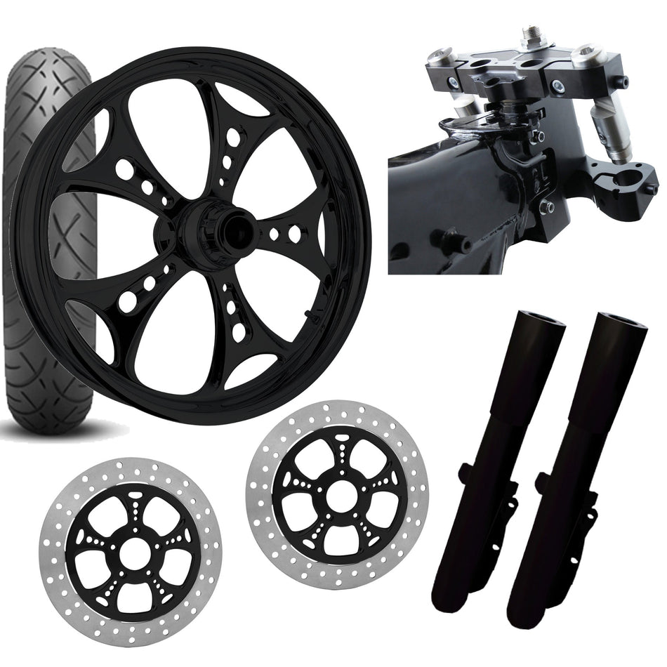 RC 26 Holeshot Black Wheel Tire Neck Rake Front End Package Harley Dual Disc