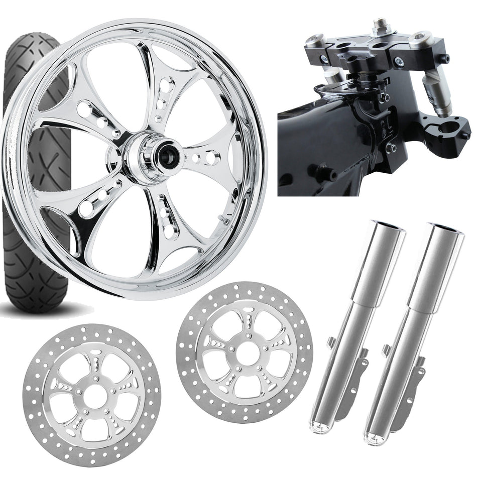 RC 26 Holeshot Chrome Wheel Tire Neck Rake Front End Package Harley Dual Disc