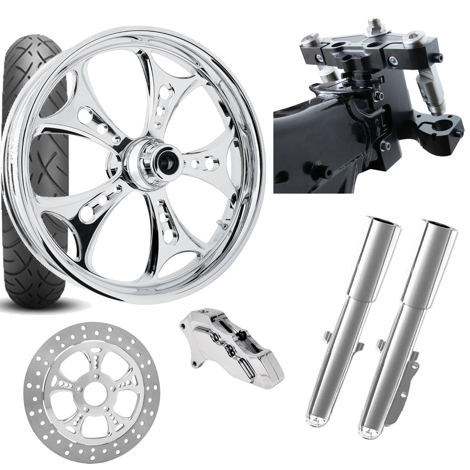 RC 26 Holeshot Chrome Wheel Tire Neck Rake Front End Package Harley Single Side