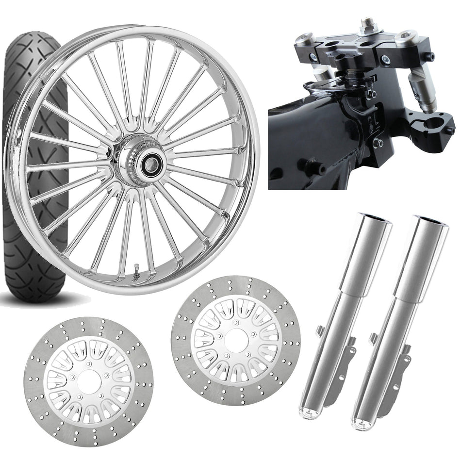 RC 26 Illusion Chrome Wheel Tire Neck Rake Front End Package Harley Dual Disc