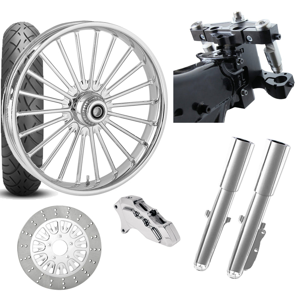 RC 26 Illusion Chrome Wheel Tire Neck Rake Front End Package Harley Single Side