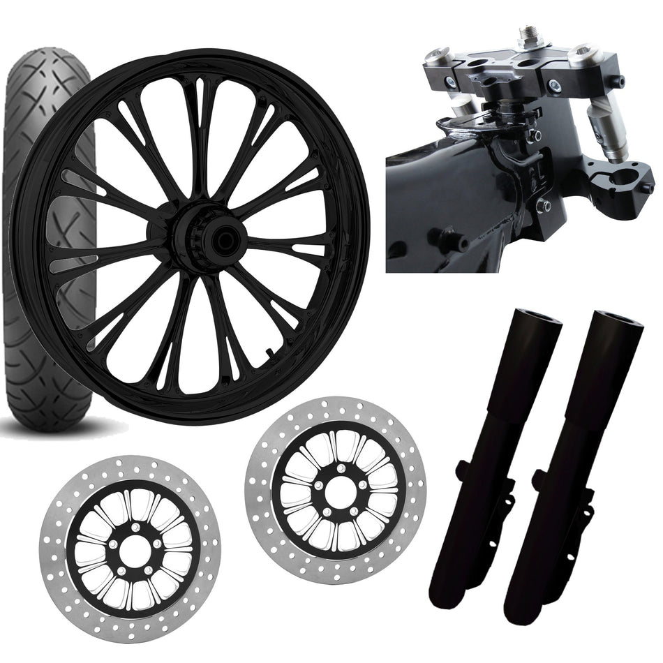 RC 26 Imperial Black Wheel Tire Neck Rake Front End Package Harley Dual Disc