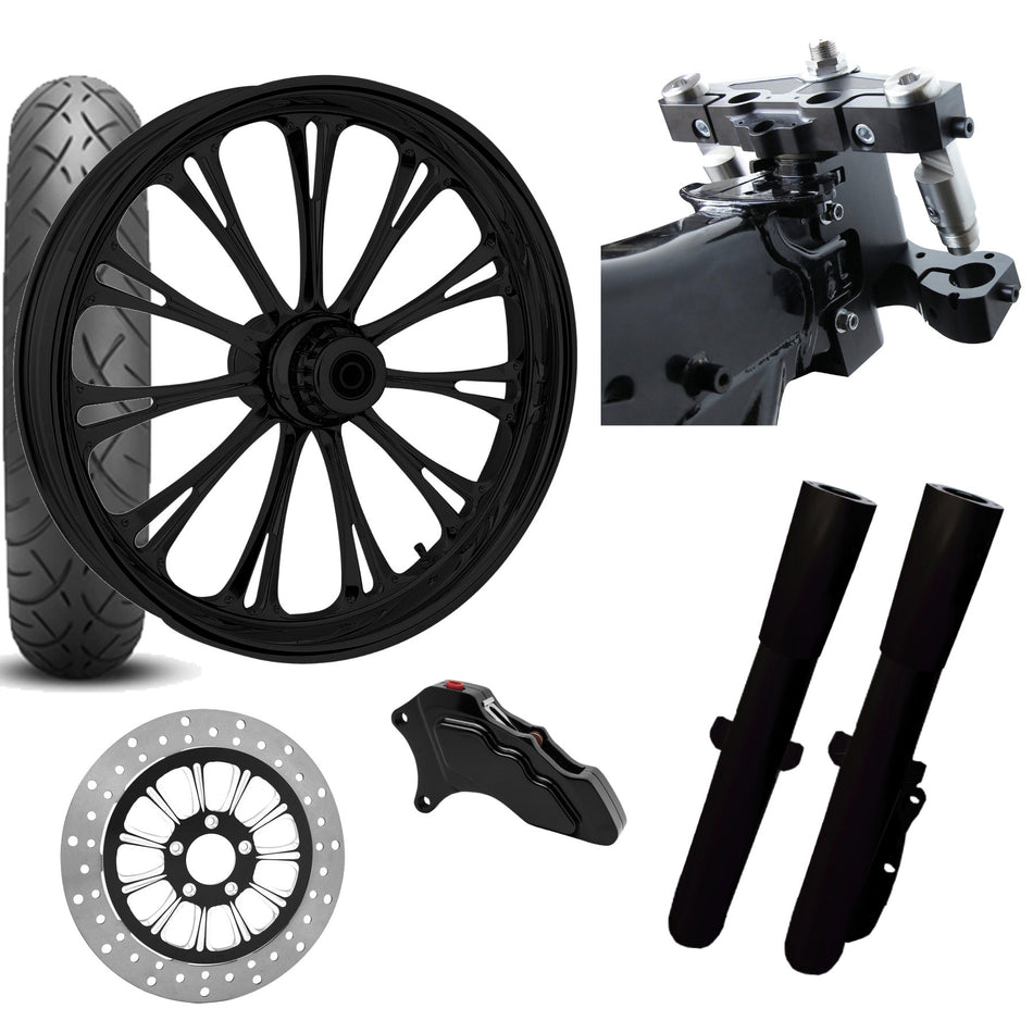 RC 26 Imperial Black Wheel Tire Neck Rake Front End Package Harley Single Side
