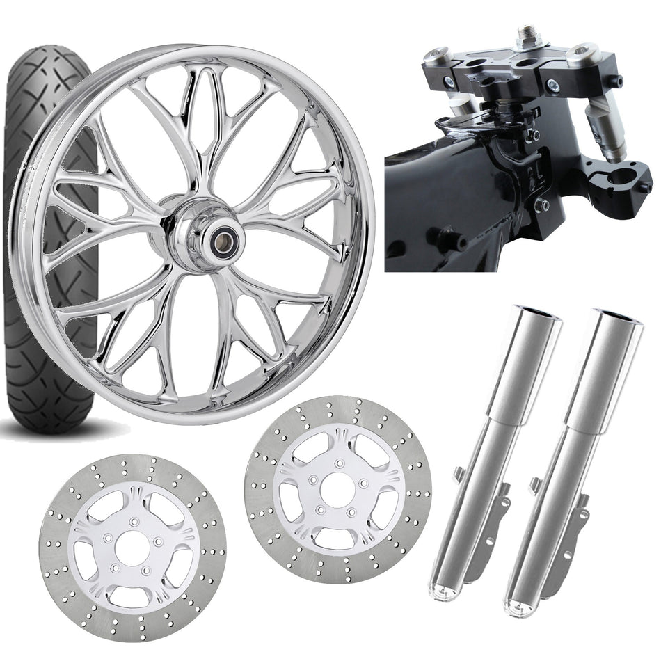 RC 26 Kore Chrome Wheel Tire Neck Rake Front End Package Harley Dual Disc