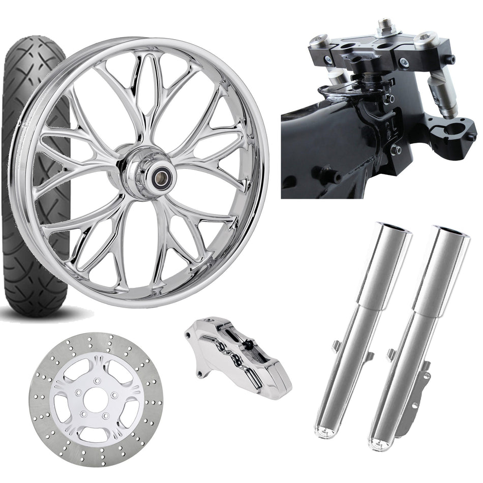 RC 26 Kore Chrome Wheel Tire Neck Rake Front End Package Harley Single Side