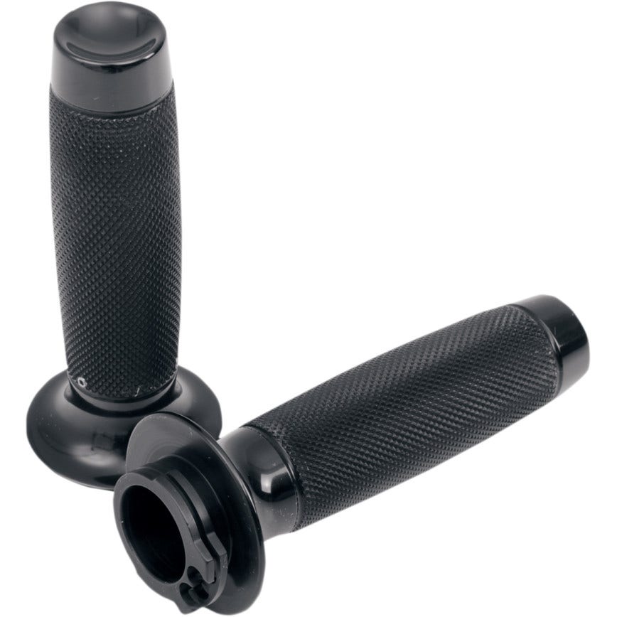 Todds Cycle Aluminum Moto Black Hand Grips w/ Knurl Harley Cable Throttle 84-17