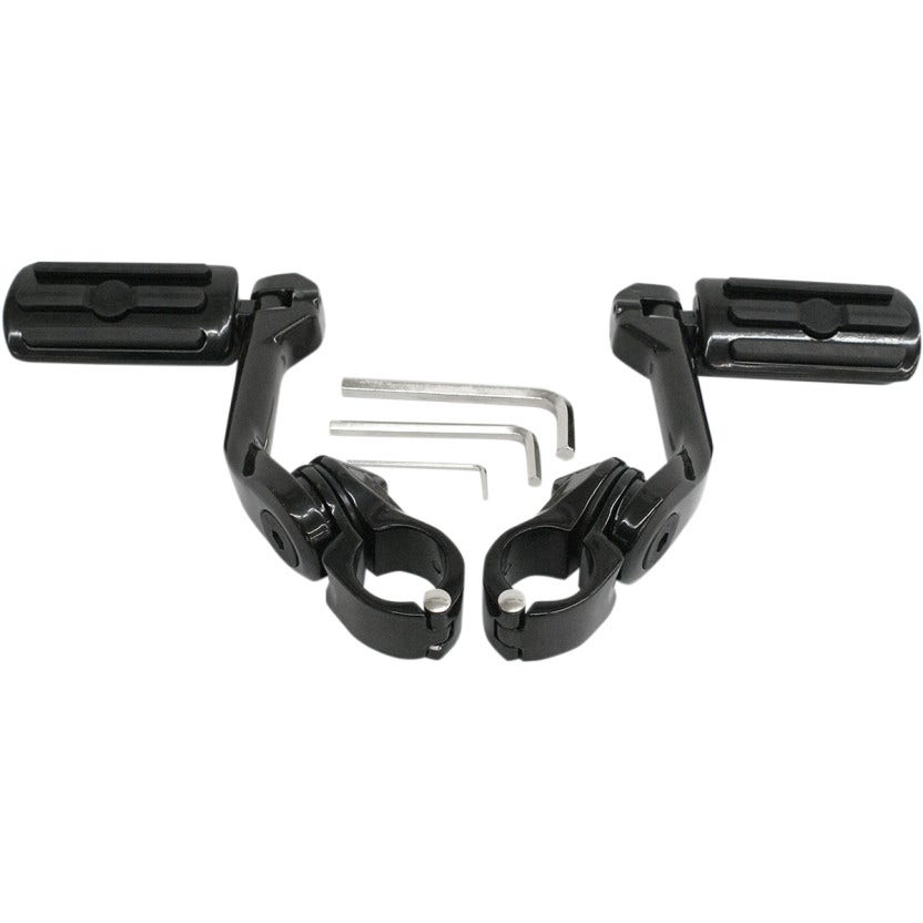 Rivco Black Ribbed Highway Pegs w/ 5" Mounting Arms Harley 1-1/4" Engine Guards