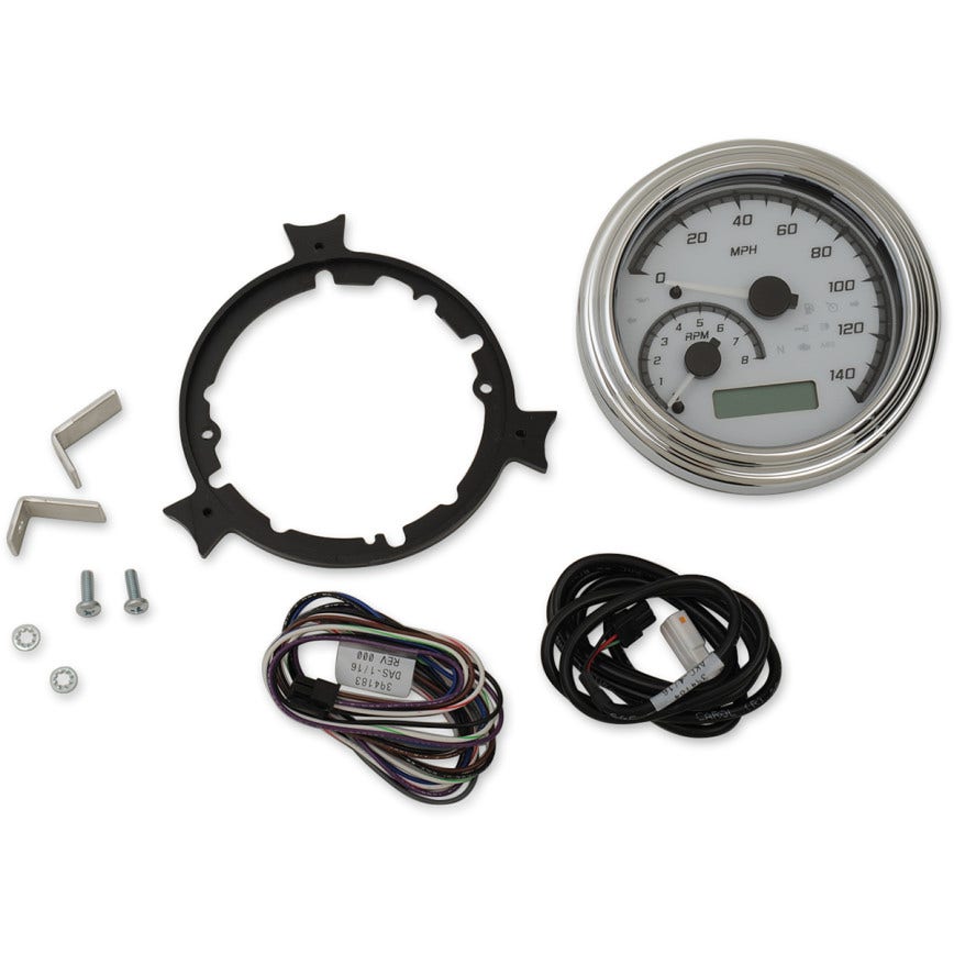 Dakota Digital MVX-2004-WG-C White/Gray & Chrome MVX FatBob 4 1/2 Gauge Harley