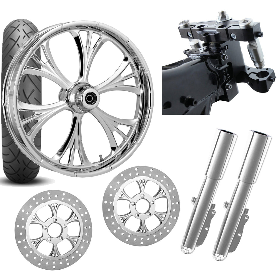 RC 26 Majestic Chrome Wheel Tire Neck Rake Front End Package Harley Dual Disc