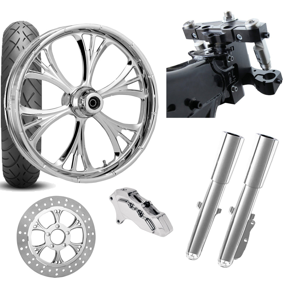 RC 26 Majestic Chrome Wheel Tire Neck Rake Front End Package Harley Single Side