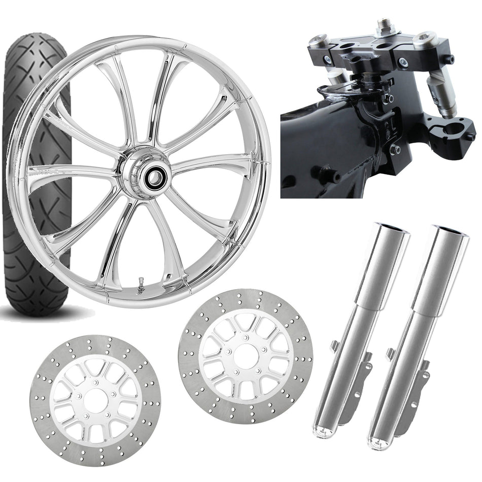 RC 26 Maverick Chrome Wheel Tire Neck Rake Front End Package Harley Dual Disc