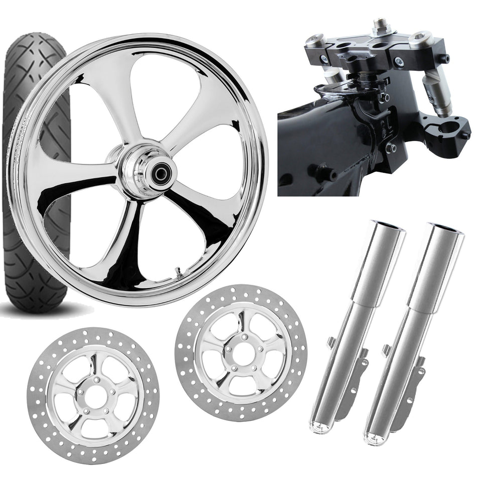 RC 26 Nitro Chrome Wheel Tire Neck Rake Front End Package Harley Dual Disc
