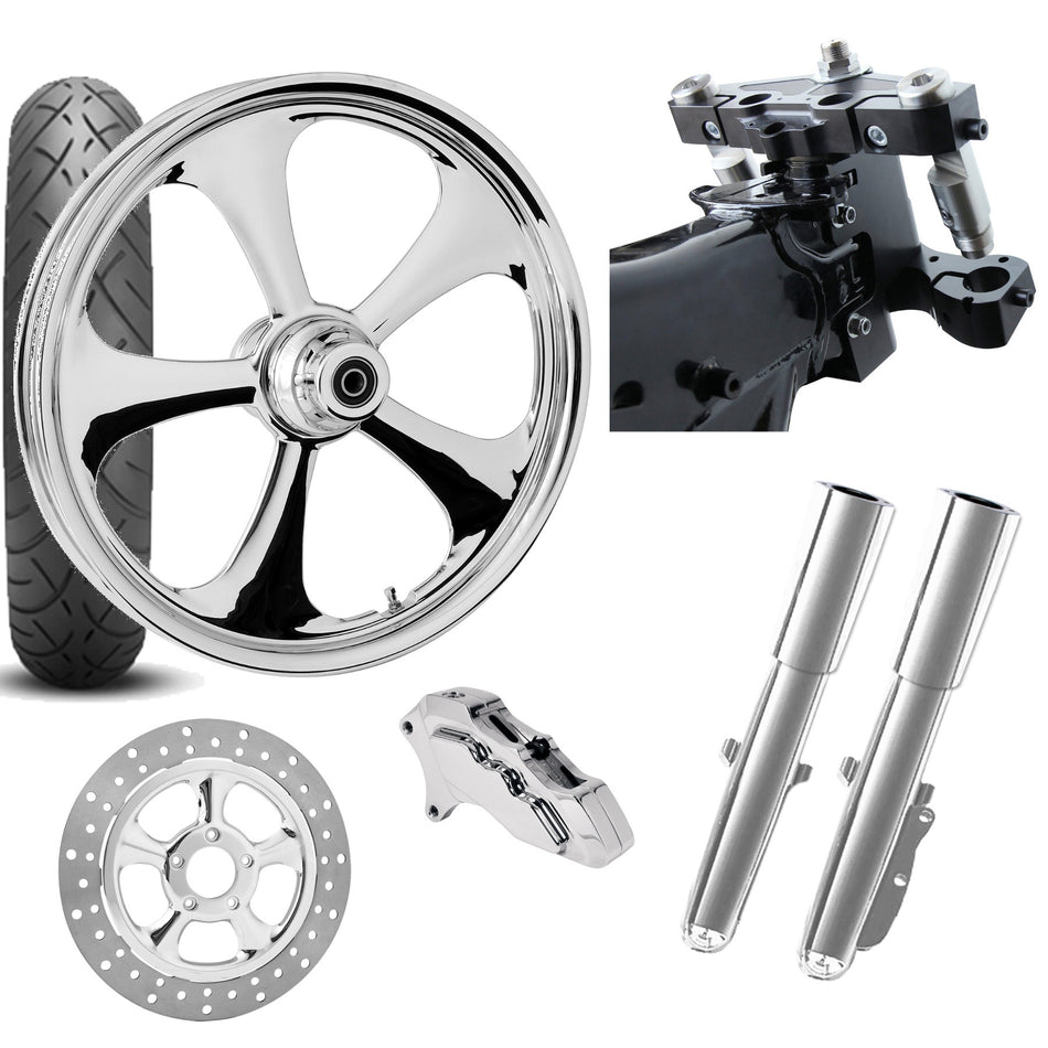 RC 26 Nitro Chrome Wheel Tire Neck Rake Front End Package Harley Single Side