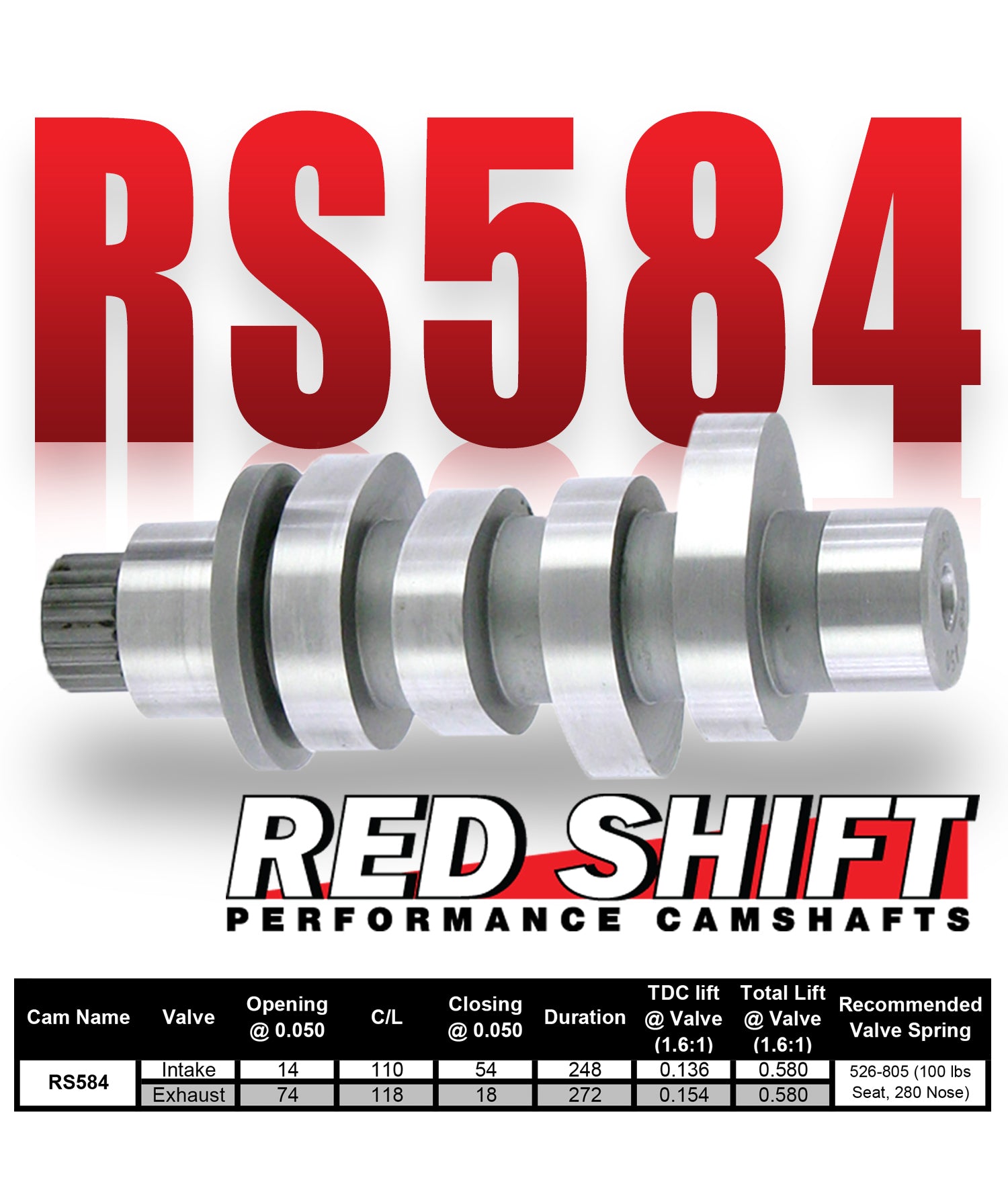 Zippers Performance Red Shift Series Cam Shaft for Harley