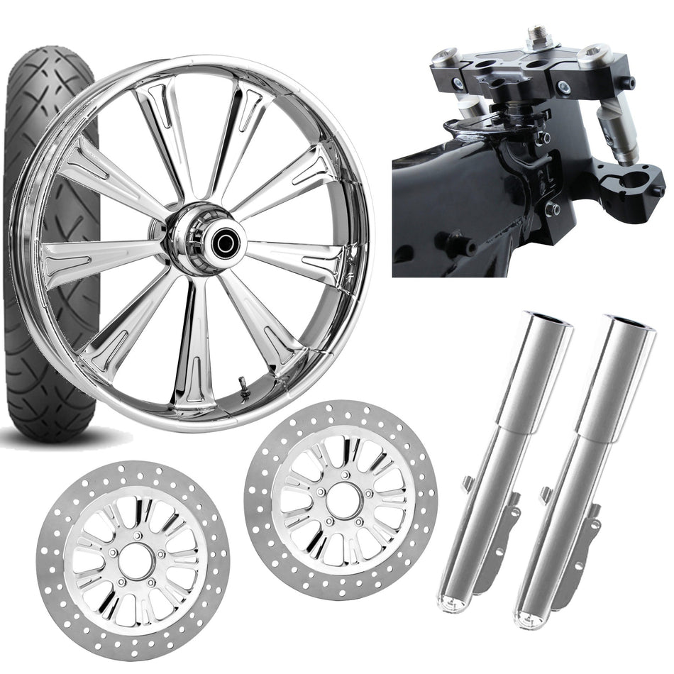 RC 26 Raider Chrome Wheel Tire Neck Rake Front End Package Harley Dual Disc