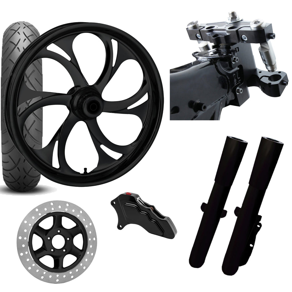 RC 26 Recoil Black Wheel Tire Neck Rake Front End Package Harley Single Side