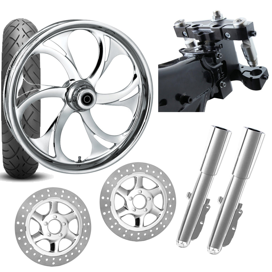 RC 26 Recoil Chrome Wheel Tire Neck Rake Front End Package Harley Dual Disc
