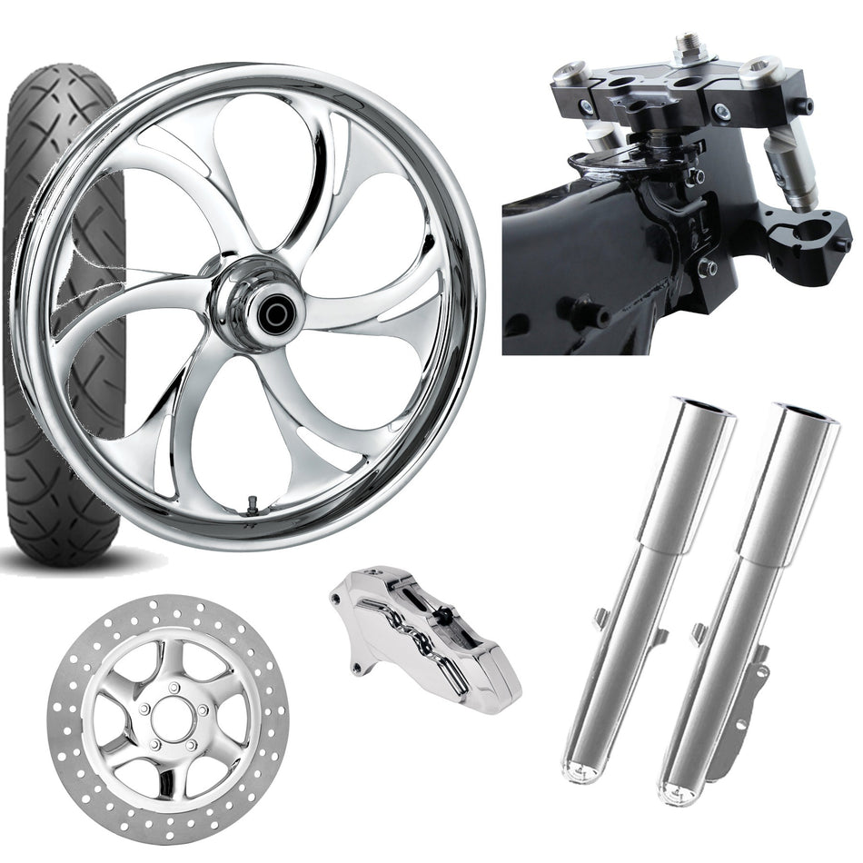 RC 26 Recoil Chrome Wheel Tire Neck Rake Front End Package Harley Single Side