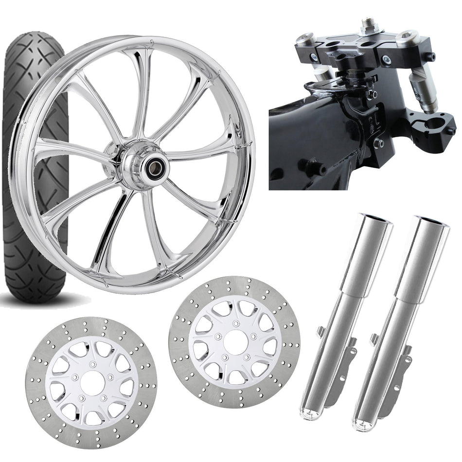 RC 26 Revolt Chrome Wheel Tire Neck Rake Front End Package Harley Dual Disc