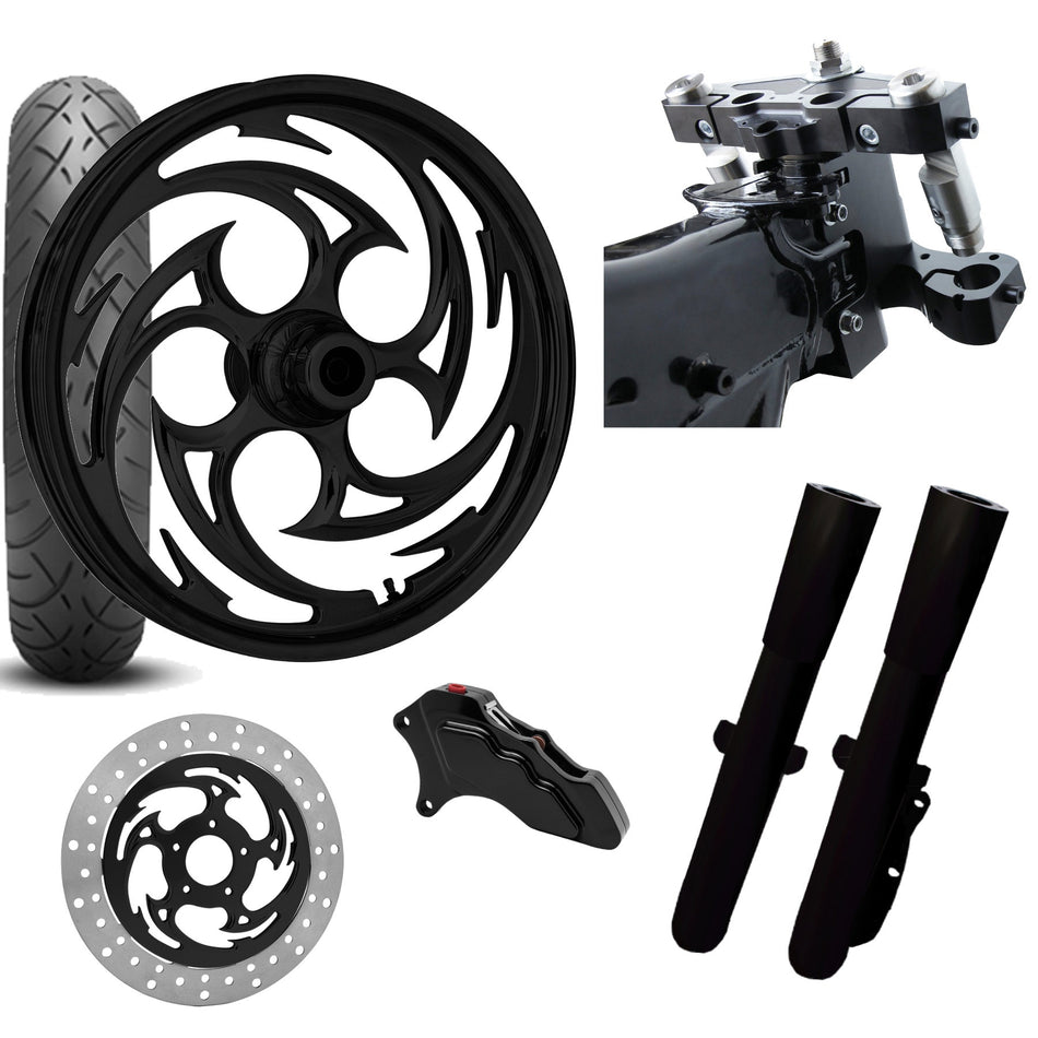 RC 26 Savage Black Wheel Tire Neck Rake Front End Package Harley Single Side