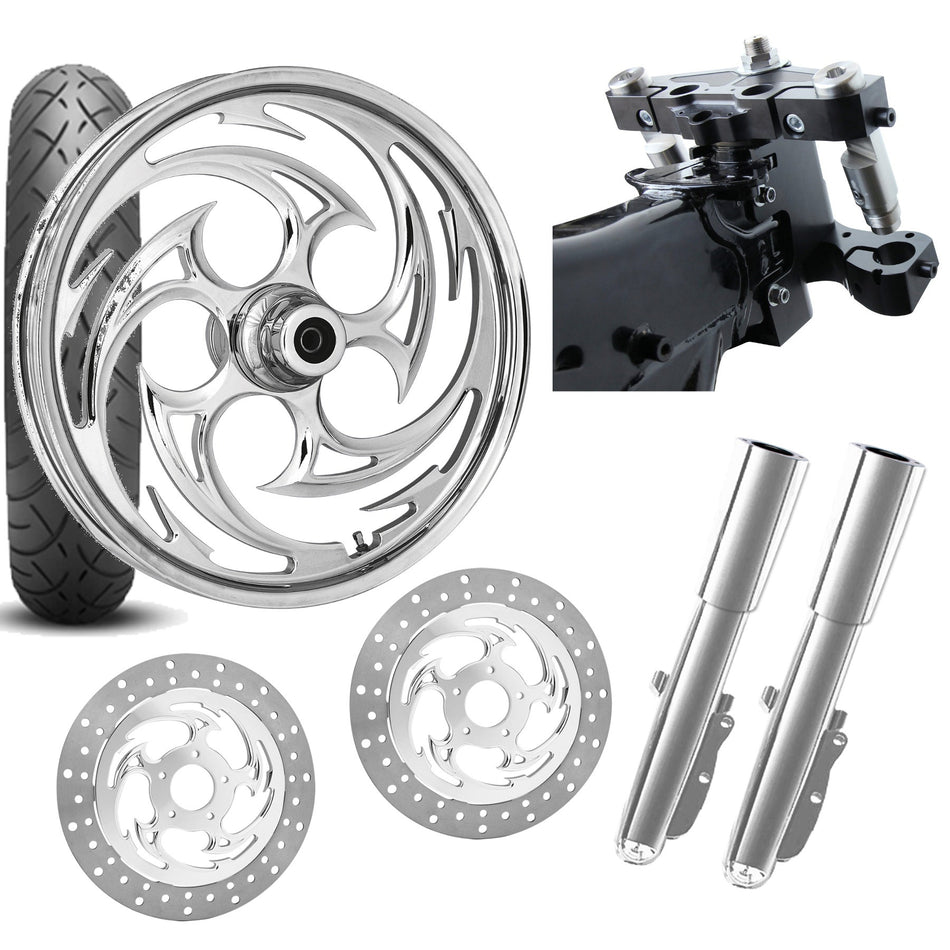 RC 26 Savage Chrome Wheel Tire Neck Rake Front End Package Harley Dual Disc