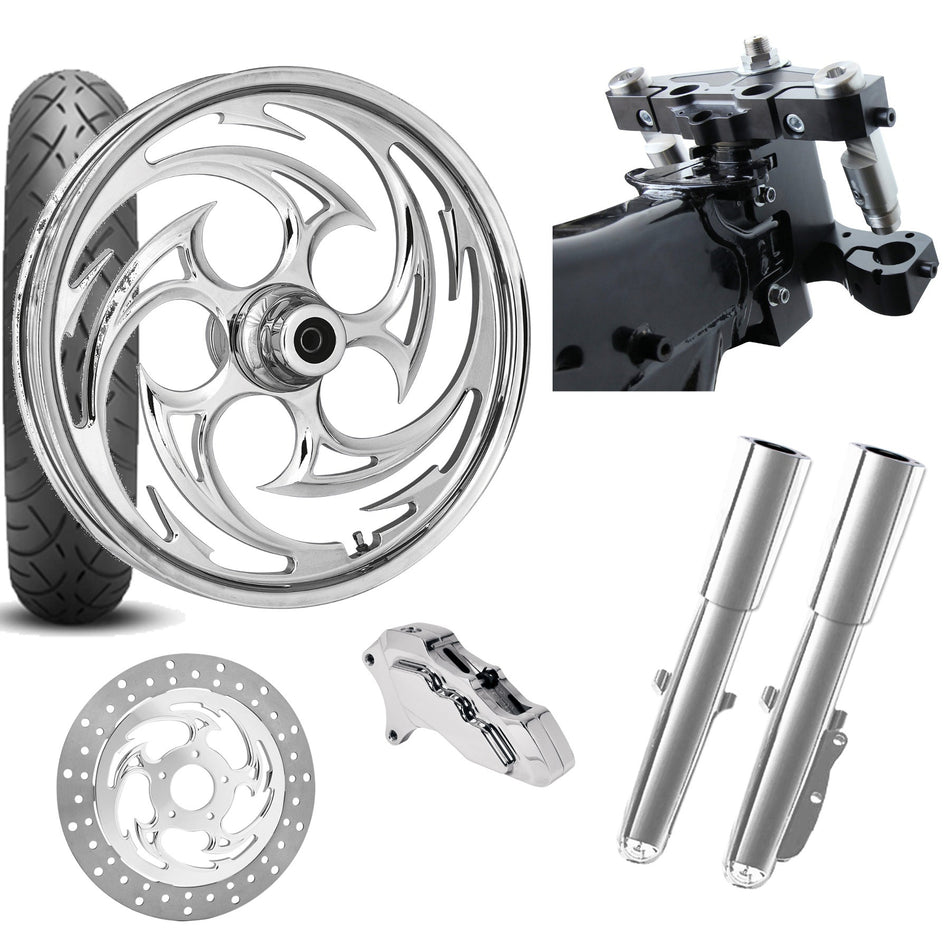 RC 26 Savage Chrome Wheel Tire Neck Rake Front End Package Harley Single Side