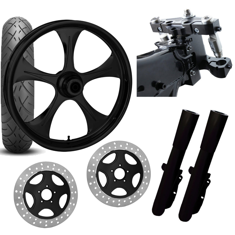 RC 26 Stratos Black Wheel Tire Neck Rake Front End Package Harley Dual Disc