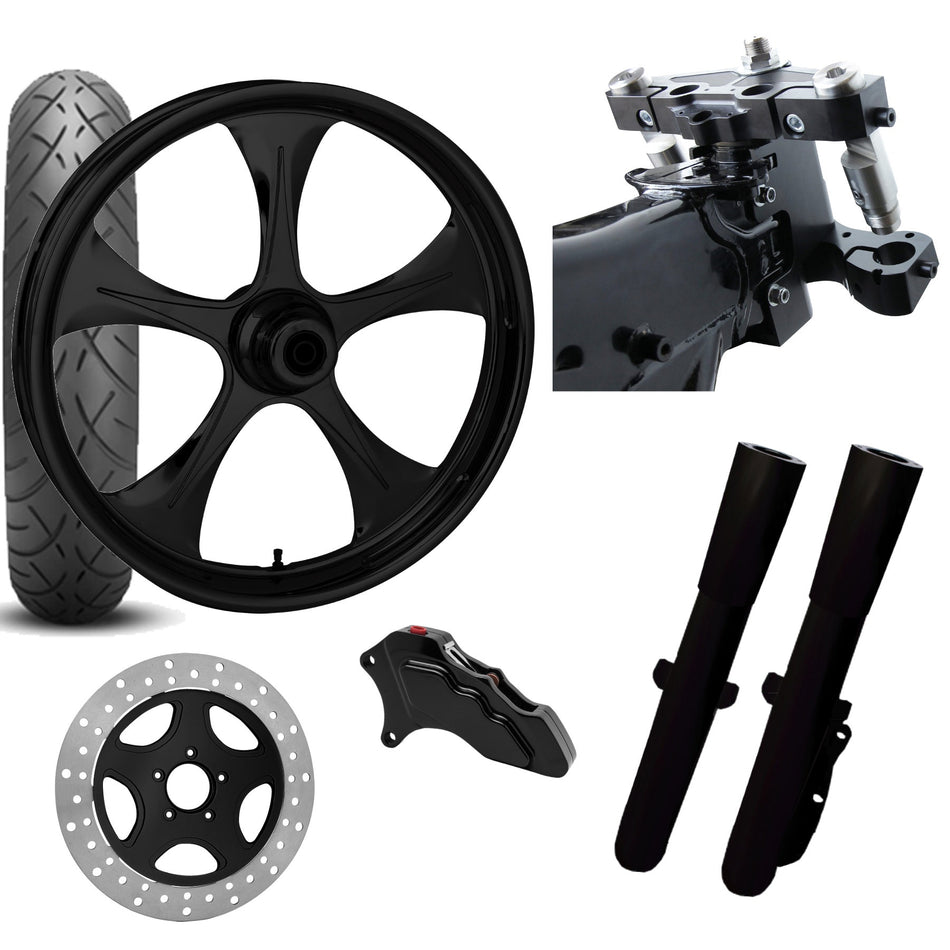 RC 26 Stratos Black Wheel Tire Neck Rake Front End Package Harley Single Side