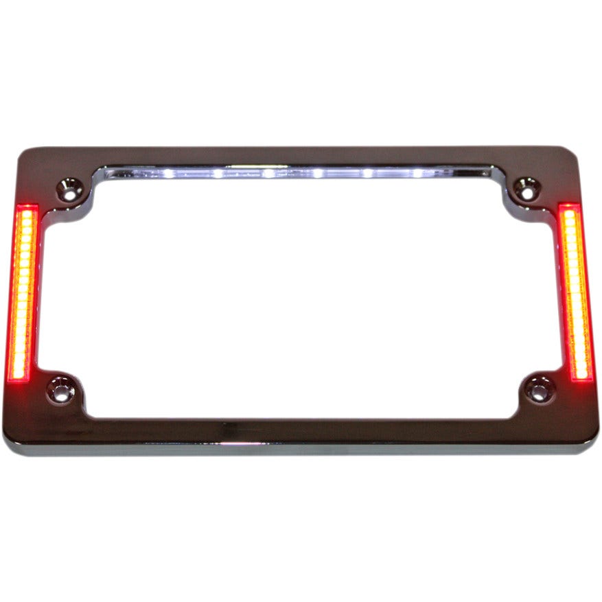 Custom Dynamics Chrome Tri Horizonal Motorcycle Plate Frames Flush Mount Leds