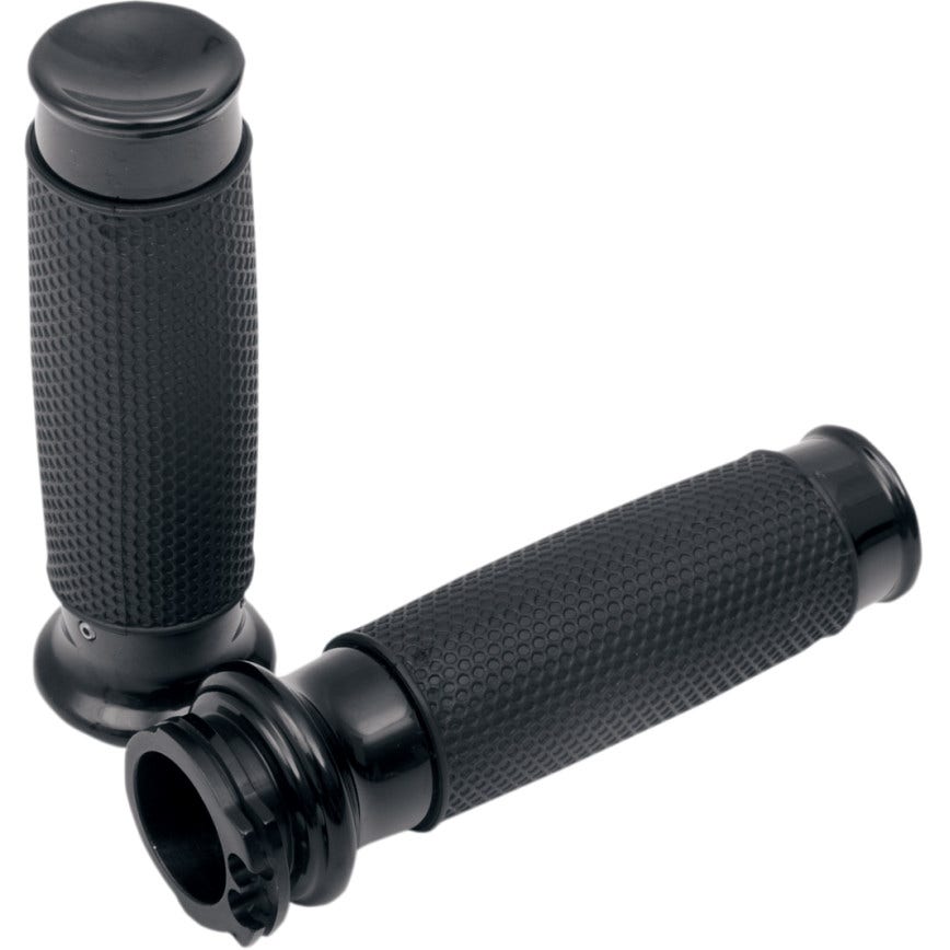 Todds Cycle Aluminum Vice Black Hand Grips w/ Rubber Harley Cable Throttle 84-17