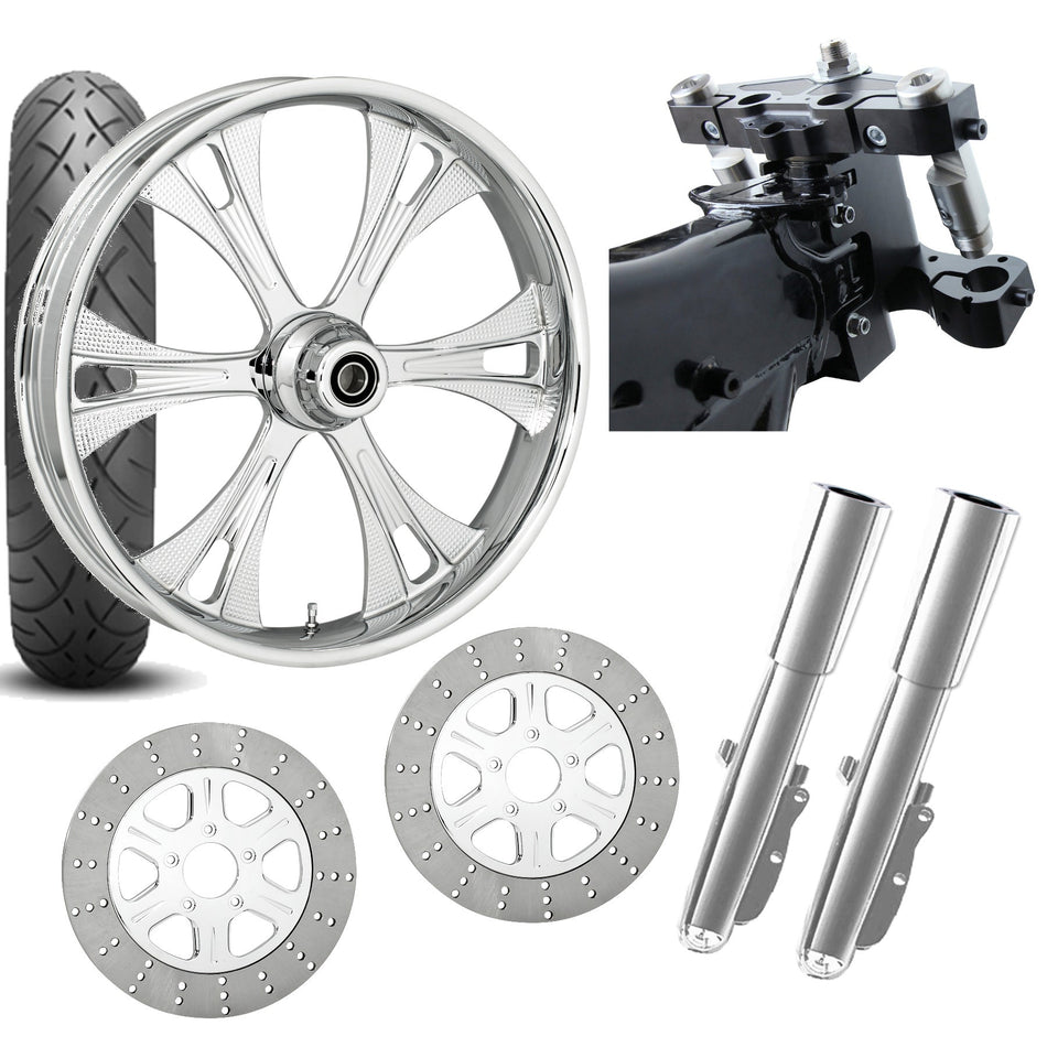 RC 26 Valor Chrome Wheel Tire Neck Rake Front End Package Harley Dual Disc