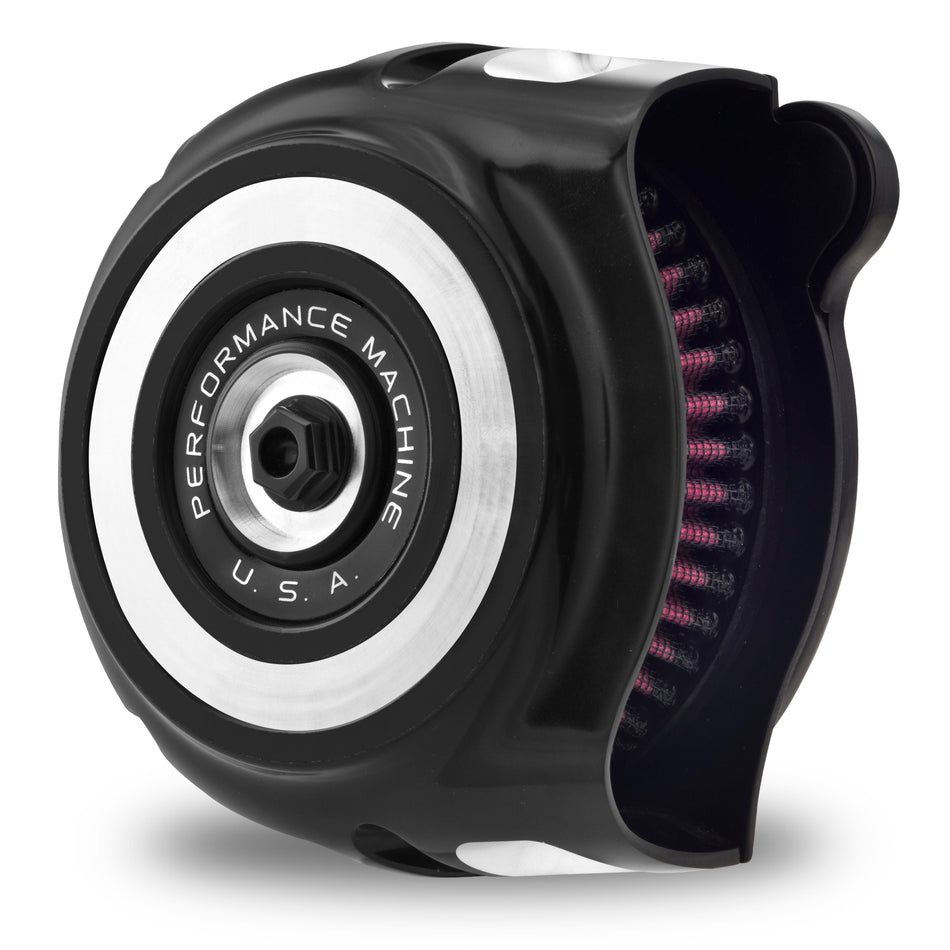 Performance Machine PM Black Contrast Cut Vintage Air Cleaner Harley Twin Cam