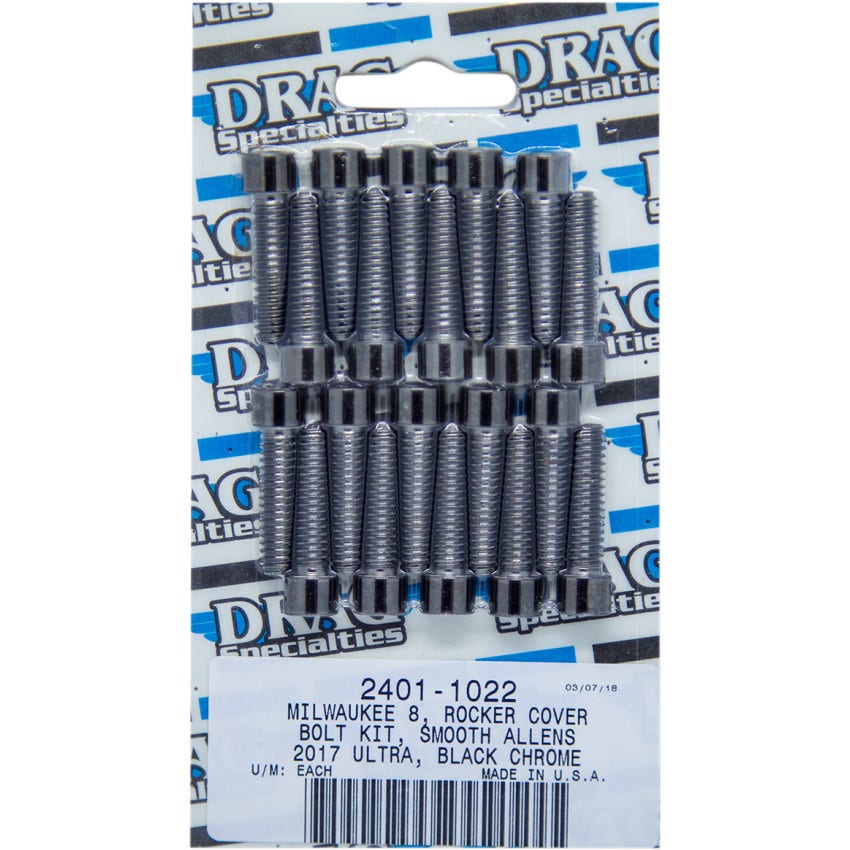 Drag Specialties Black Rocker Cover Bolt Kit Smooth Allen Head 17-25 Harley M8