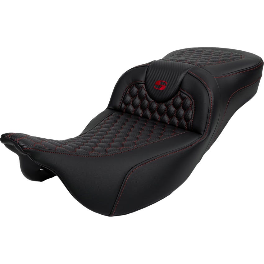 Saddlemen Honeycomb W/Red Stitch Ext Reach RoadSofa Seat Harley 08-23 Touring
