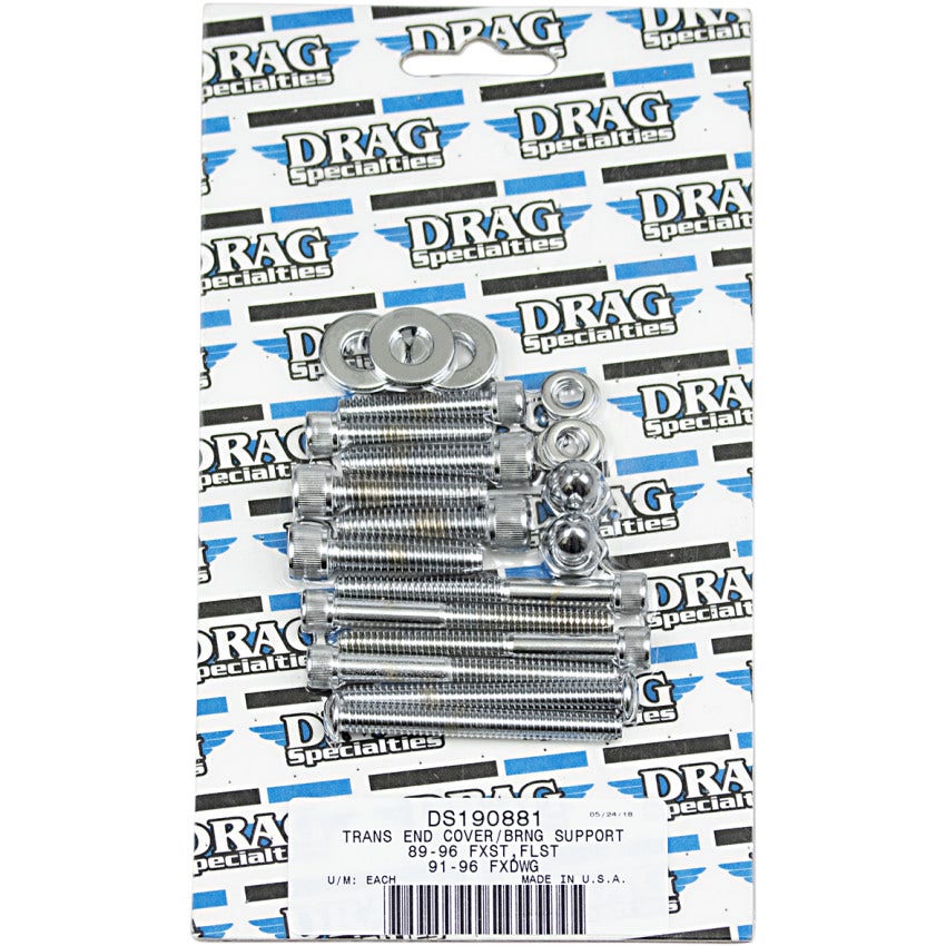 Drag Chrome Knurled Transmission End Cover Bolt Kit 4 Harley Big Twin Models