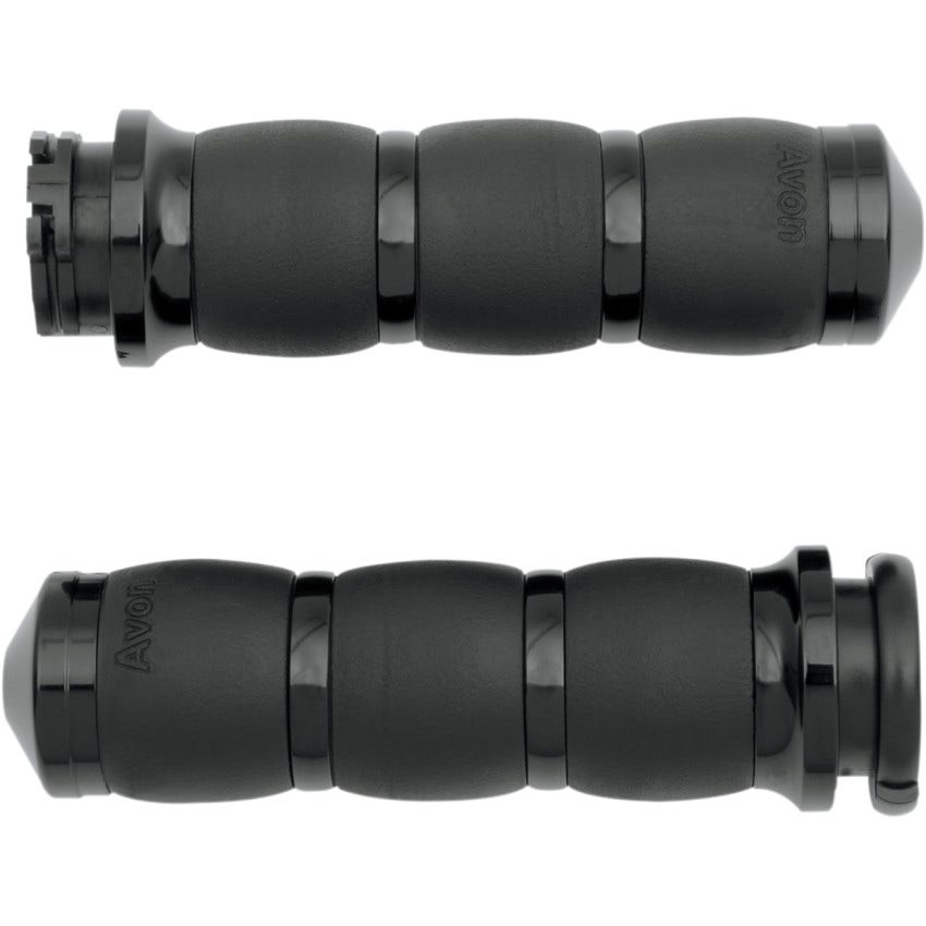 Avon Grips Black Anodized Velvet Air 3-Ring Grips for Harley Cable Throttle 80-21