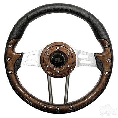 RHOX Golf Cart 13" Steering Wheel Aviator 4 Woodgrain Grip Aluminum Spokes