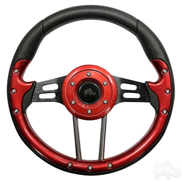 RHOX Golf Cart 13" Steering Wheel Aviator 4 Red Grip Black Spokes