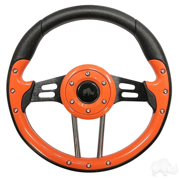 RHOX Golf Cart 13" Steering Wheel Aviator 4 Orange Grips Black Spokes