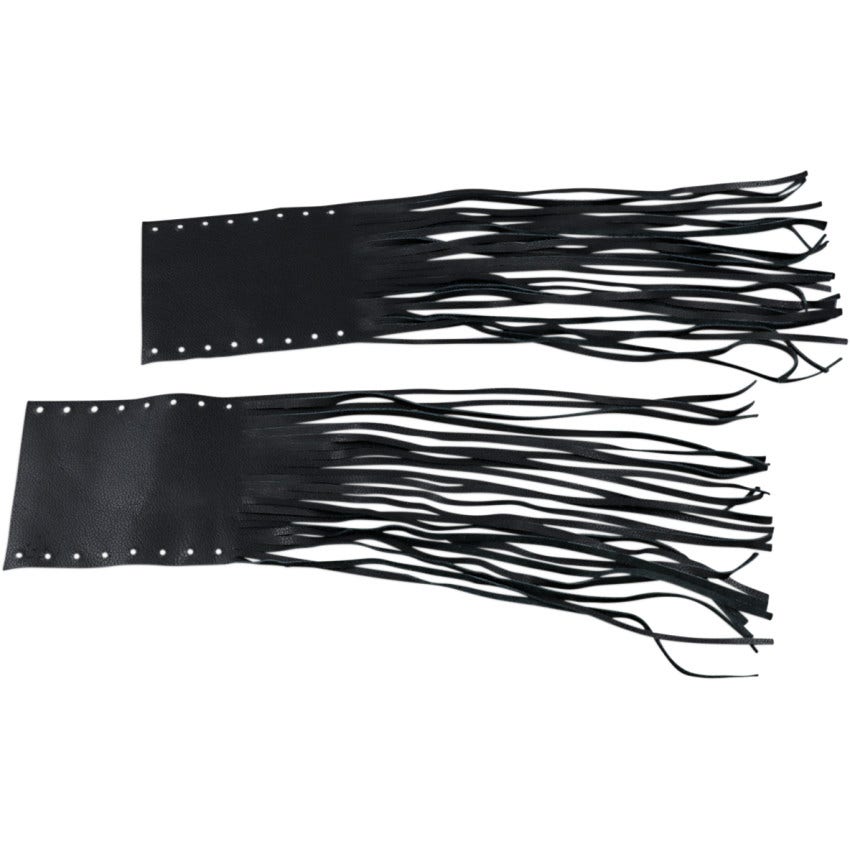 Drag Specialties Black Leather Fringed Grip Covers for Harley 1" Handlebar Grips