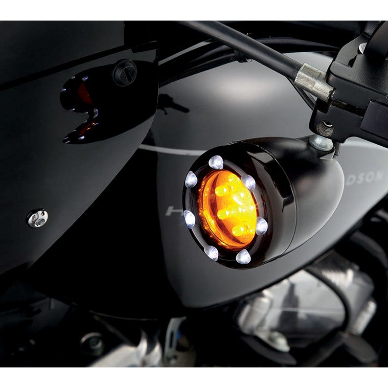 Arlen Ness Black Fire Ring Turn Signals White LED Amber Lens Bullet Deuce Style