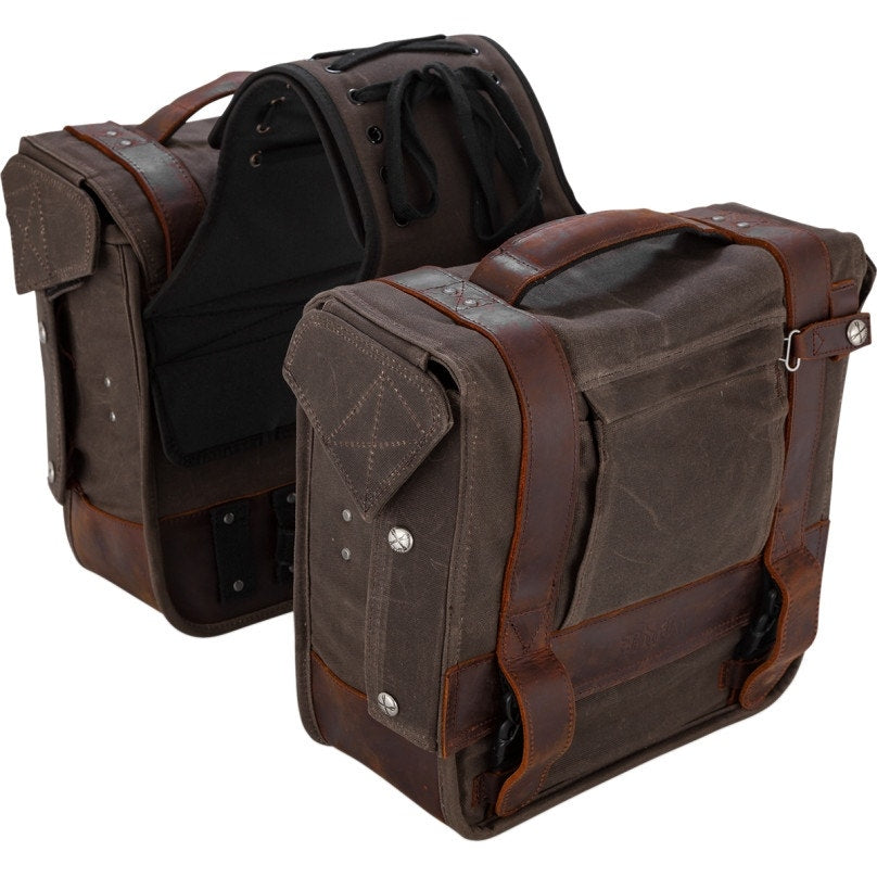 Burly Brand B15-1002D Oak Leather Throwover Motorcycle Saddlebags Cargo Luggage