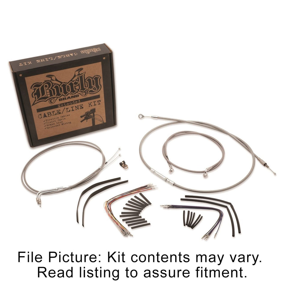 Burly Braided Stainless Steel Cable/Line Kit For 14" Apehangers Harley FXST/B/D 2000-2006