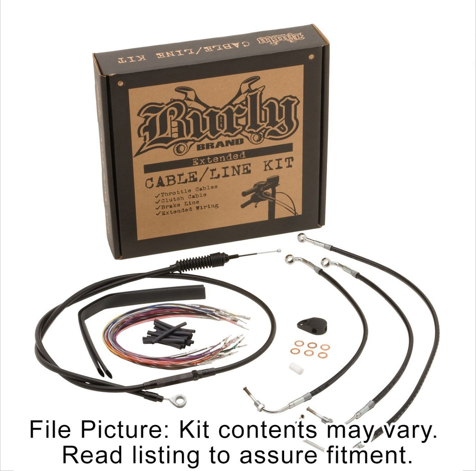 Burly Black Vinyl Extended Cable Kit for 15" Bars Harley Touring W/ABS Non CVO