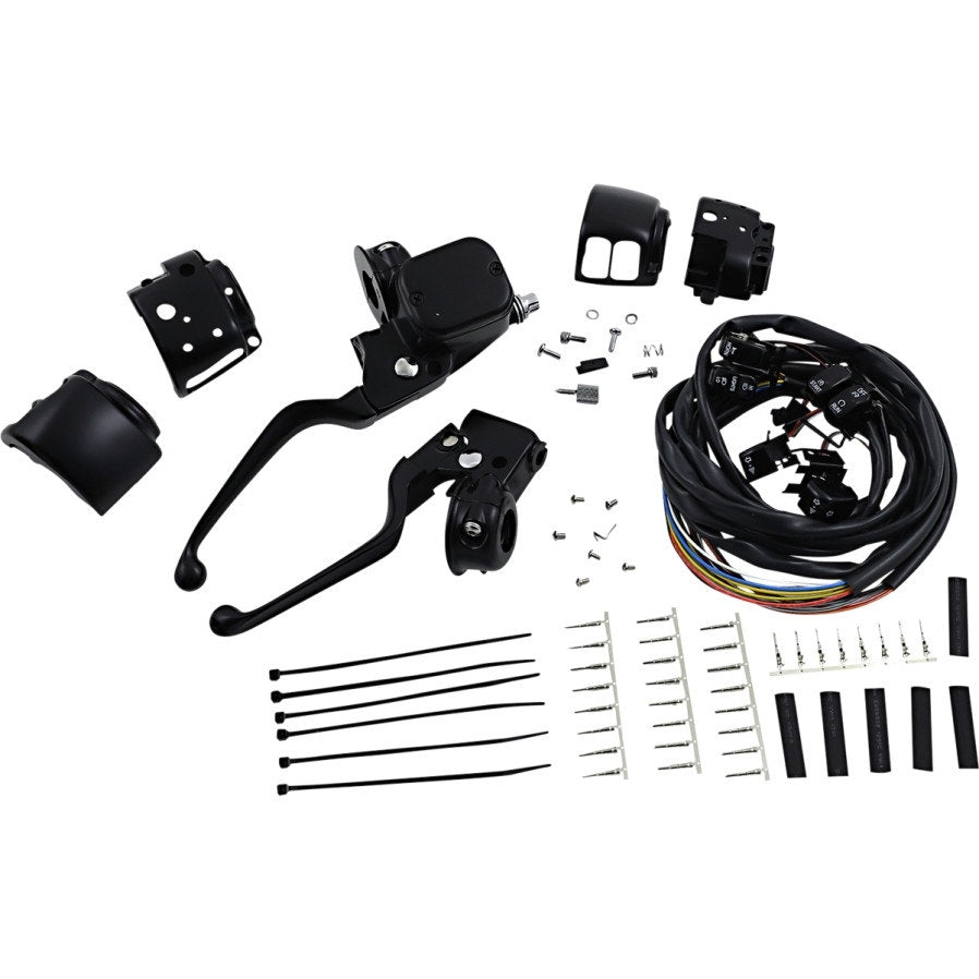 Drag Black 9/16" Master Cylinder Handlebar Control Kit Harley FL FX XL 96-13