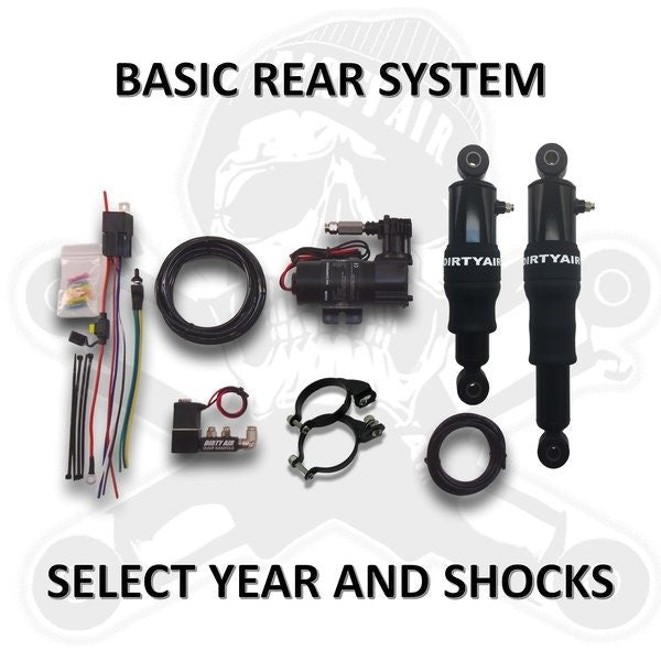 Dirty Air Rear Basic Bagger Air Ride Rear Suspension Shock Kit Harley FLH 96-08