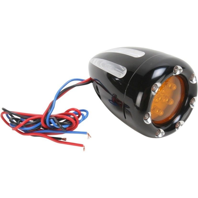 Arlen Ness 12-765 Black Deep Cut Amber Lens Turn Signal & LED Trim Ring Harley