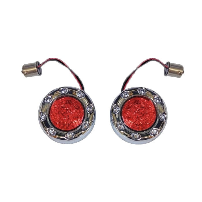 Custom Dynamics PRObeam Chrome Bullet Ringz 1156 Rear LED Turn Signals Red Lens